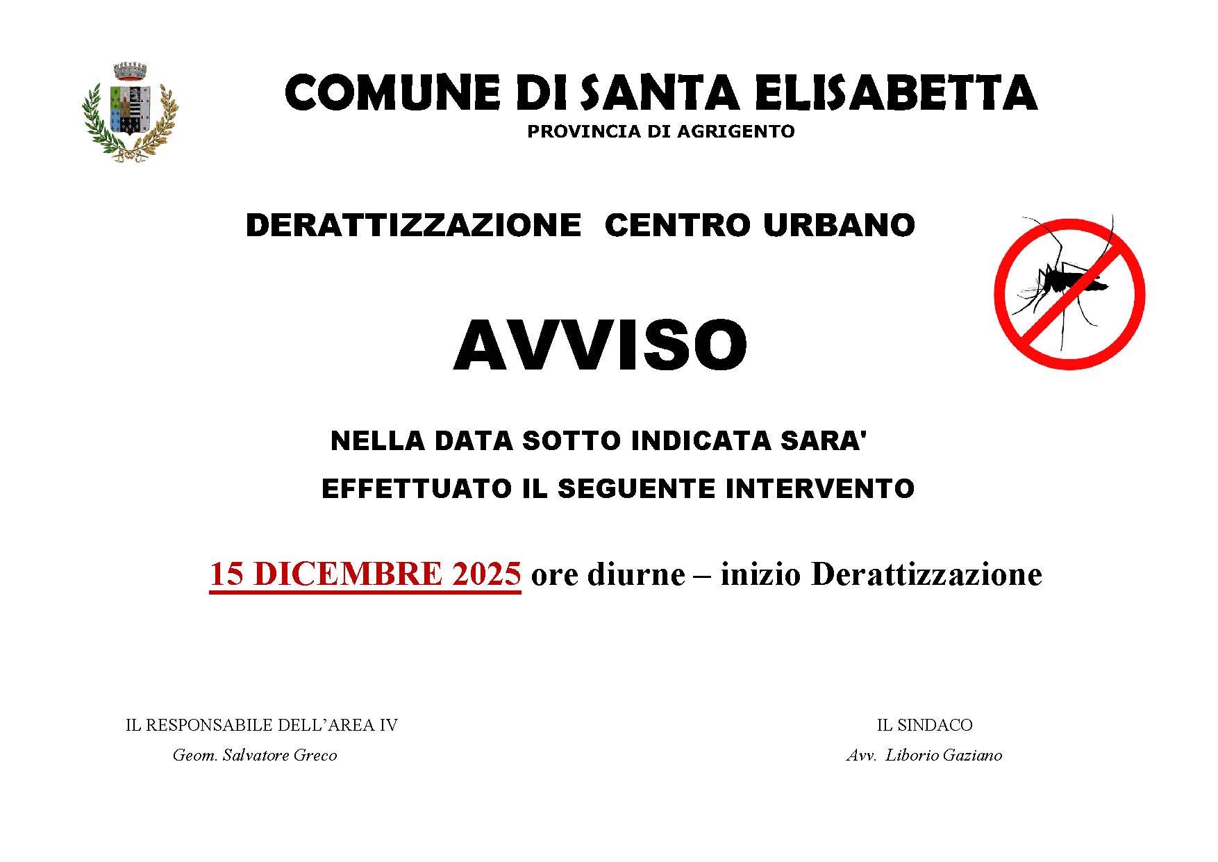 Avviso Web Derattizzazione Centro Urbano – 15 Dic 2025
