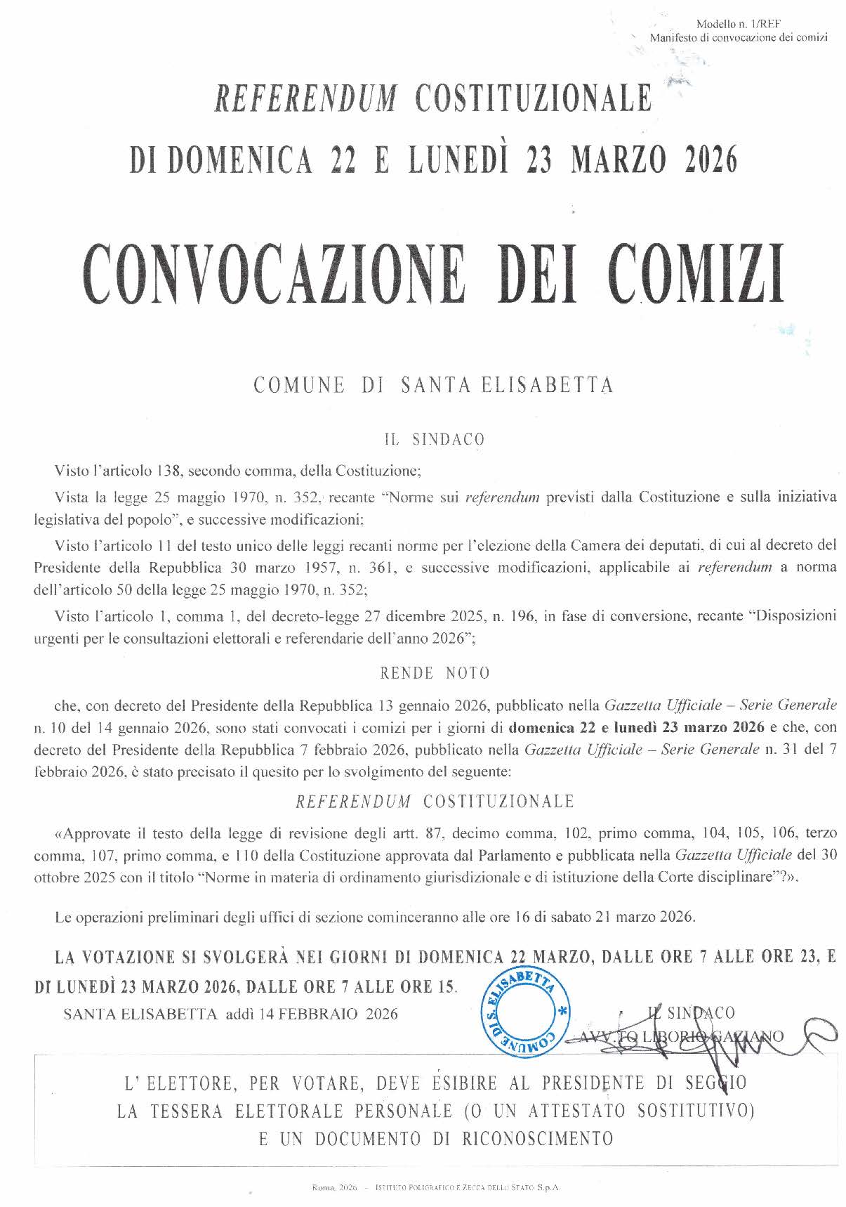 MANIFESTO CONVOCAZIONE COMIZI 2